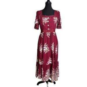 Cariar Vintage Women's Burgundy Floral Dress Large